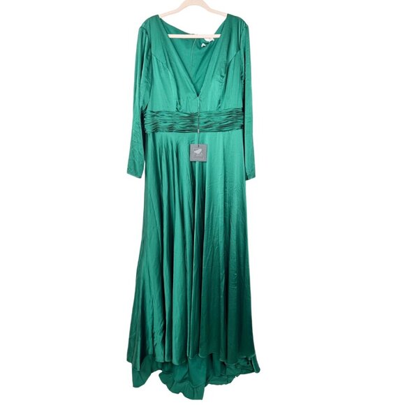NWT Mac Duggal Satin Long Sleeve Evening Gown (Plus) Emerald 18W #9408 - Picture 3 of 9